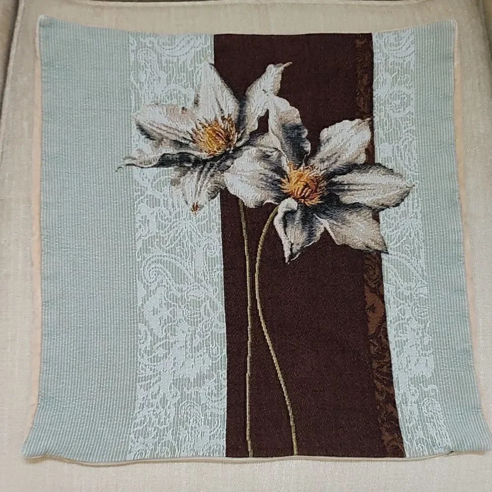 Gobelins Art Woven Clematis Tapestry Cotton Throw Pillow Cover